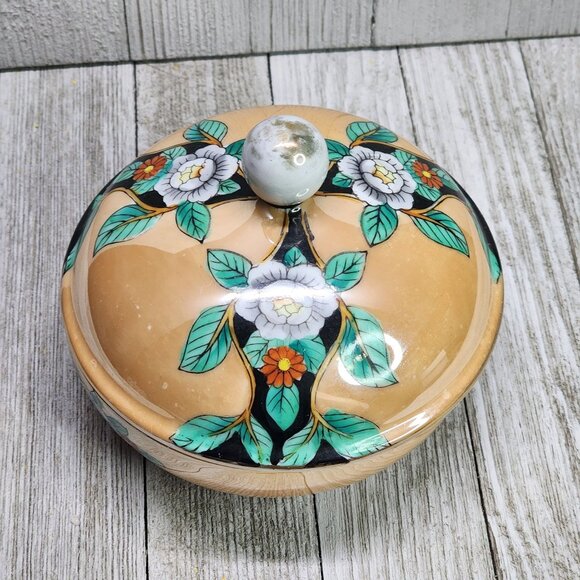 Vtg Noritake Porcelain Trinket Jewelry Dish Lidded Pottery Floral Design Japan - Picture 3 of 8